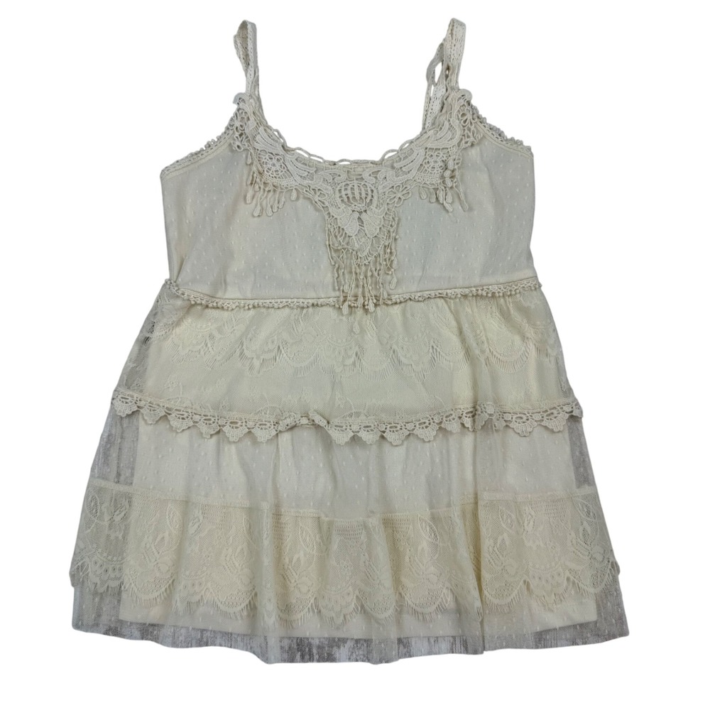 VTG Y2K Wet Seal Cream Tiered Lace Boho Camisole Top Sz S Crochet Ivory Festival